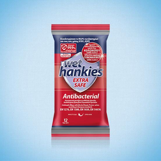 Antibacterial hand Wipes Wet Hankies Extra Safe